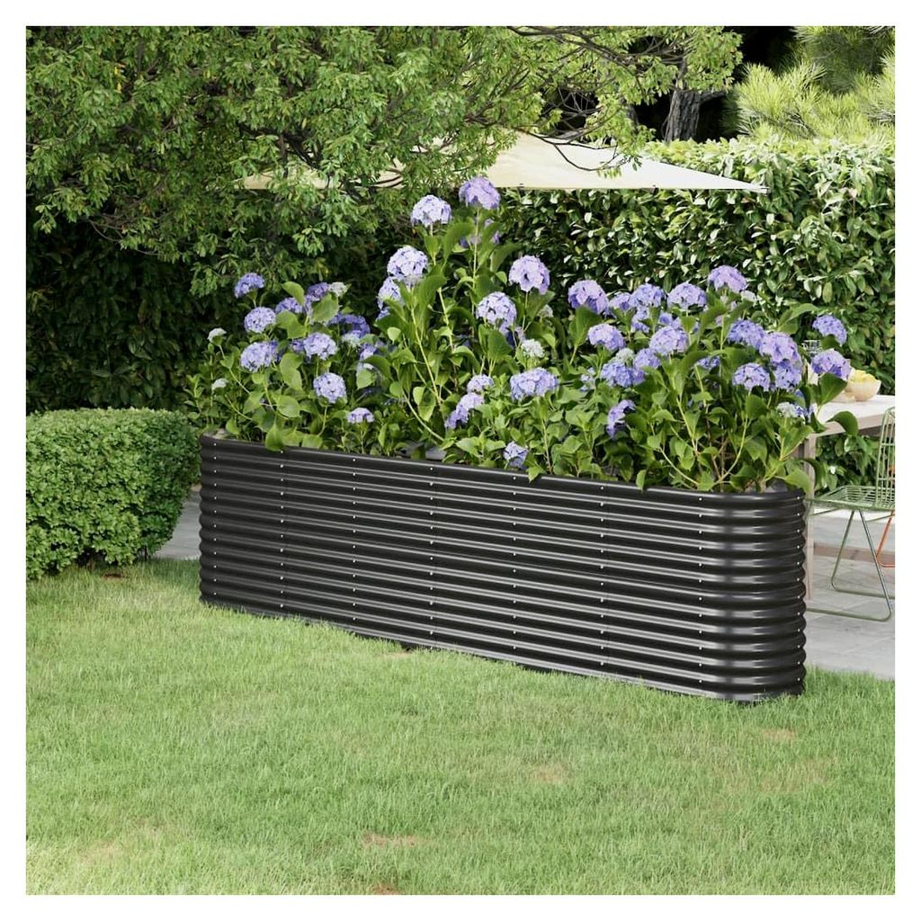 Hochbeet aus pulverbeschichtetem Stahl, witterungsbeständig und robust, Pflanzkübel für Garten, Balkon und Terrasse, Anthrazit, 260 x 40 x 68 cm