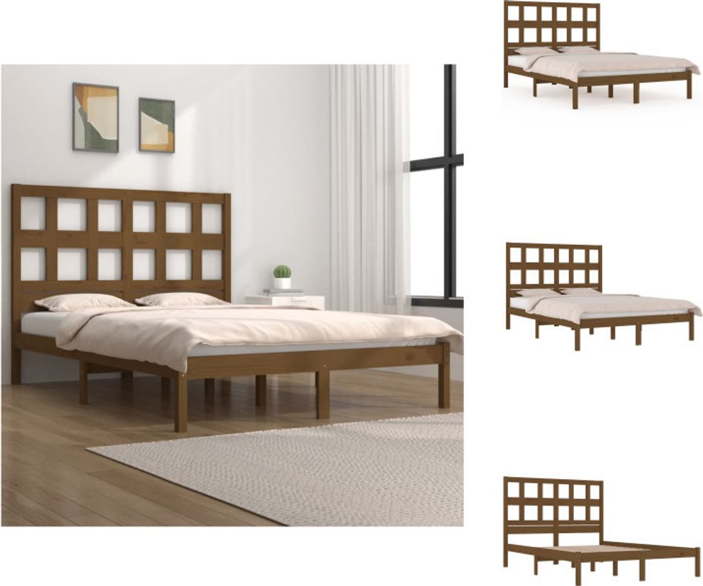 vidaXL Massivholzbett Honigbraun Kiefer 200x200 cm - Betten & Bettgestelle