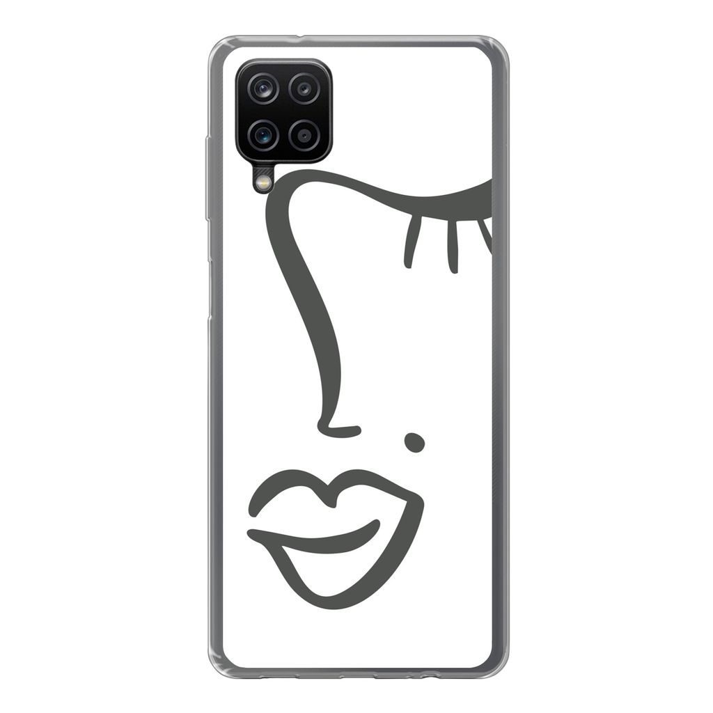 MuchoWow Handyhülle Schutzhülle Hülle für Samsung Galaxy A12 Frau - Schwarz - Weiß - Abstrakt Silikon Softcase Handy Hülle - Bild