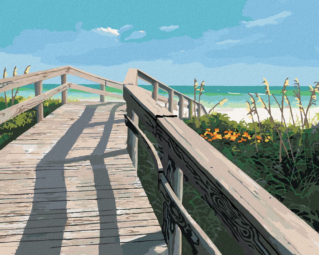 Zuty - Malen nach Zahlen - BRÜCKE ZUM STRAND (ROBERT JOHNSON), 40x50 cm, mit Keilrahmen (bereits gespannt)