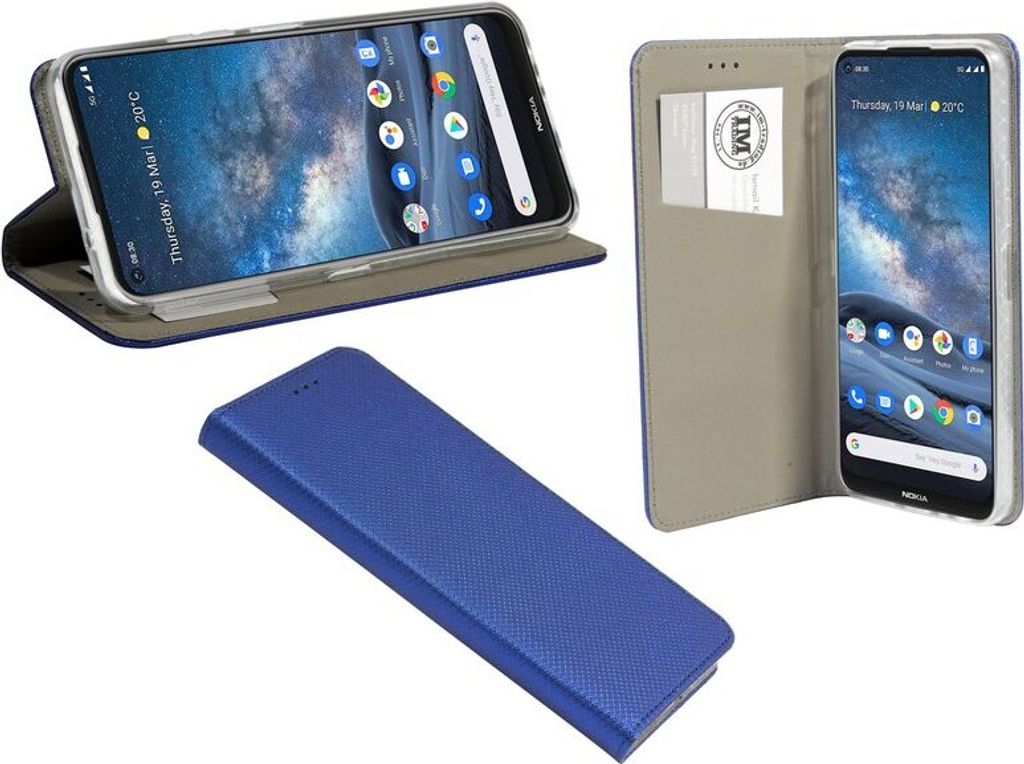 Buch Tasche "Smart" für NOKIA 8.3 5G Handy Hülle Etui Brieftasche Schutzhülle mit Standfunktion, Kartenfach Blau