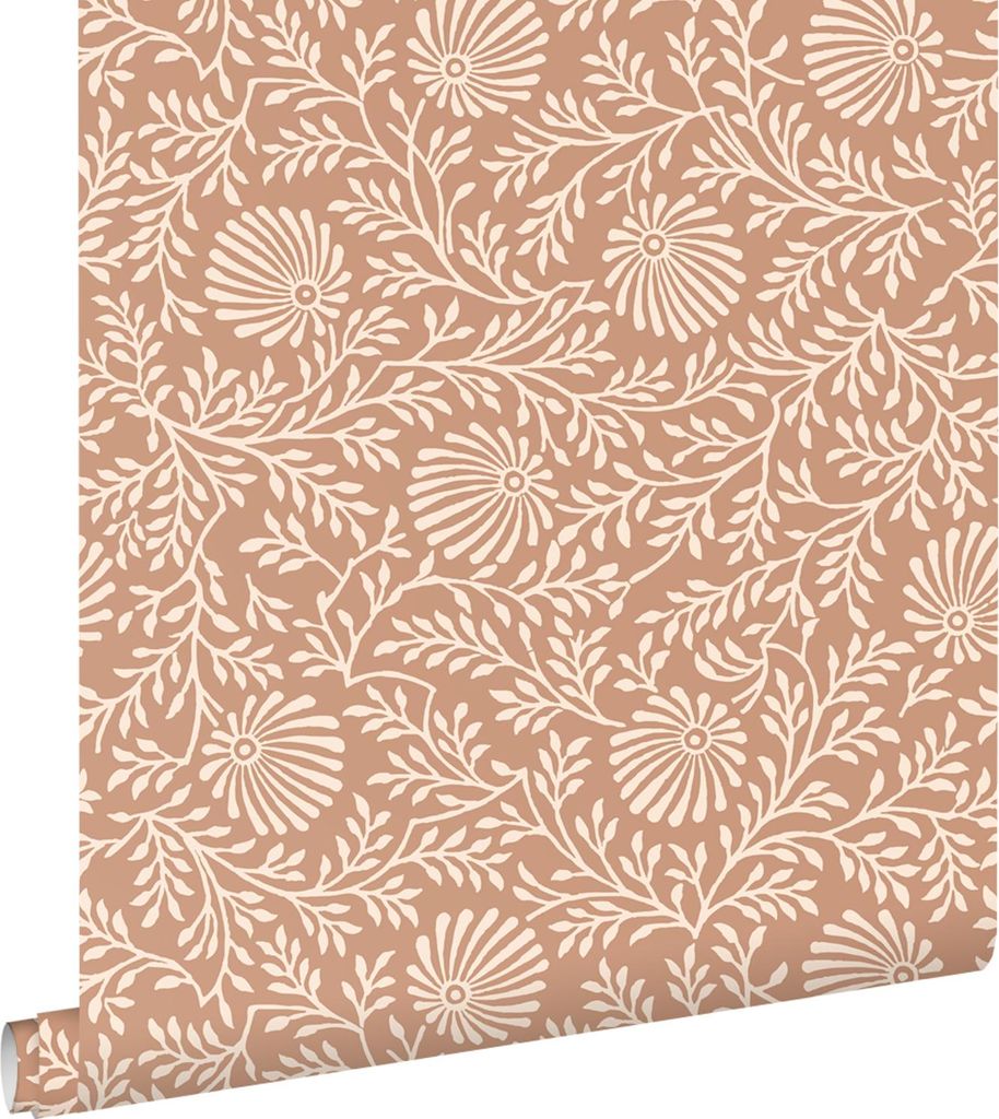 ESTAhome Tapete Blumenmuster Terrakottarosa 50 x 900 cm