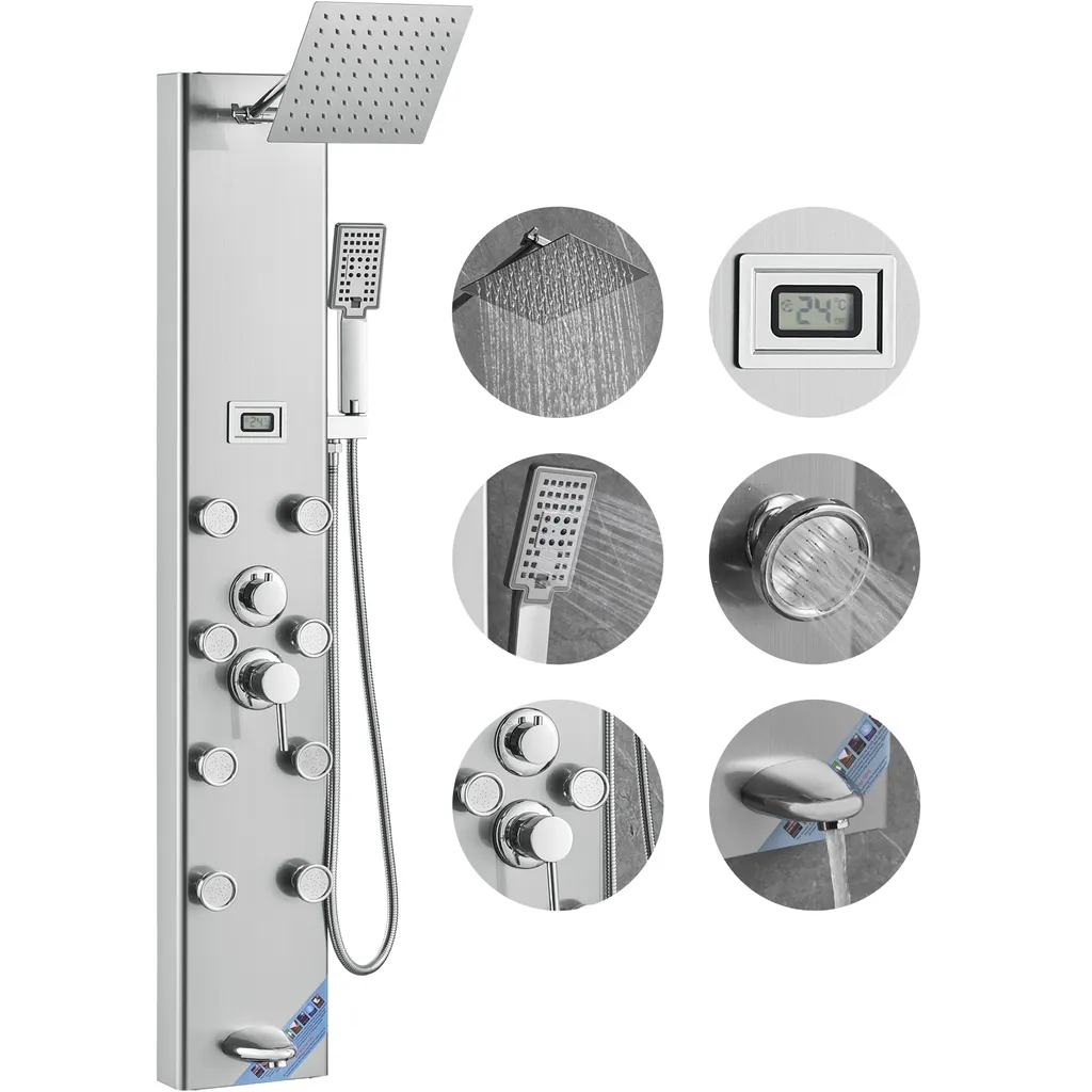 Panneau de Douche Anticalcaire Inox pour Température Précise LED