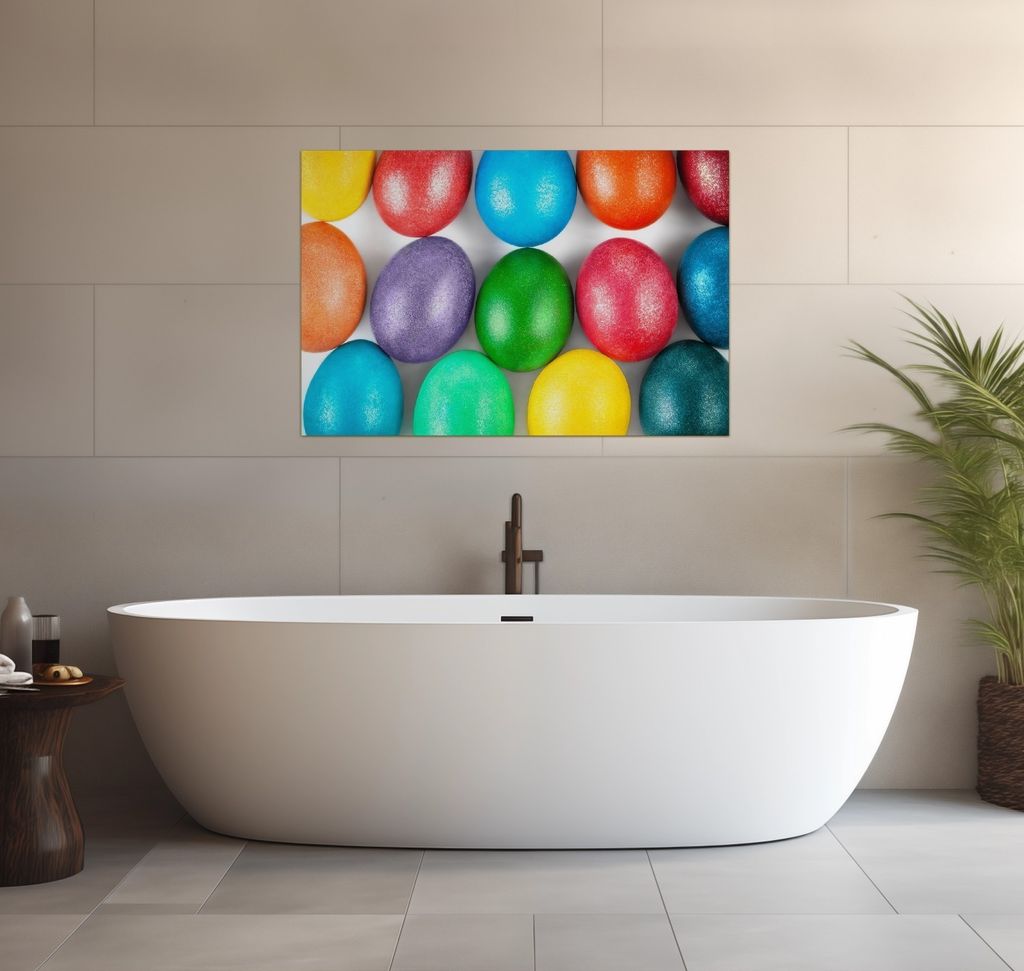 Wallario wasserfestes Poster selbstklebend 91,50 x 61 cm, Bunte Oster-Eier in Nahaufnahme mit kräftigen Farben, Badezimmerposter Spritzschutz mit ...