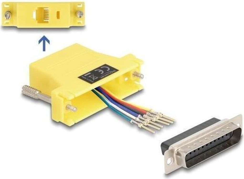 D-Sub 25 Pin Stecker zu RJ12 Buchse Adapter gelb, Montagesatz