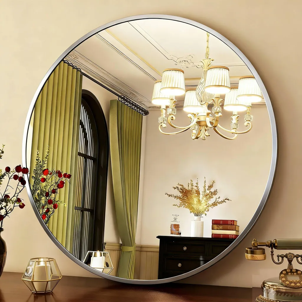 Grande Specchio Rotondo 80 cm Argento - Specchio Trucco Parete Alluminio