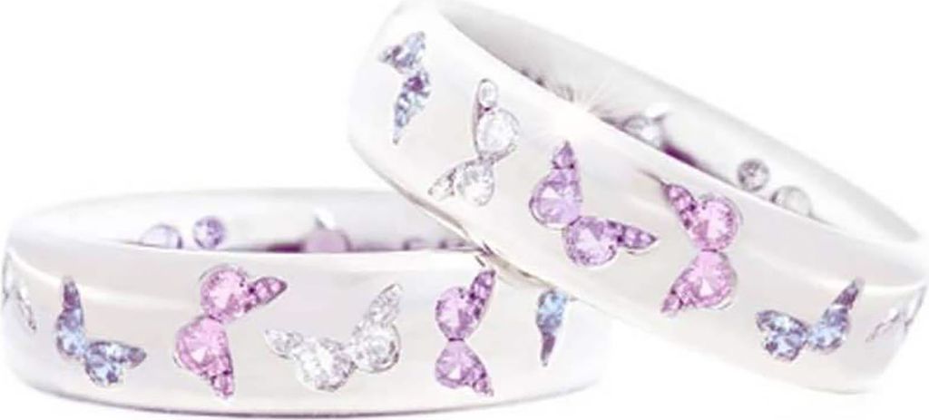 Glänzender Damenring mit Schmetterlingsmuster, Edelstahl, exquisiter gemischter Damen-Fingerring für Hochzeit-Rosa,US 6