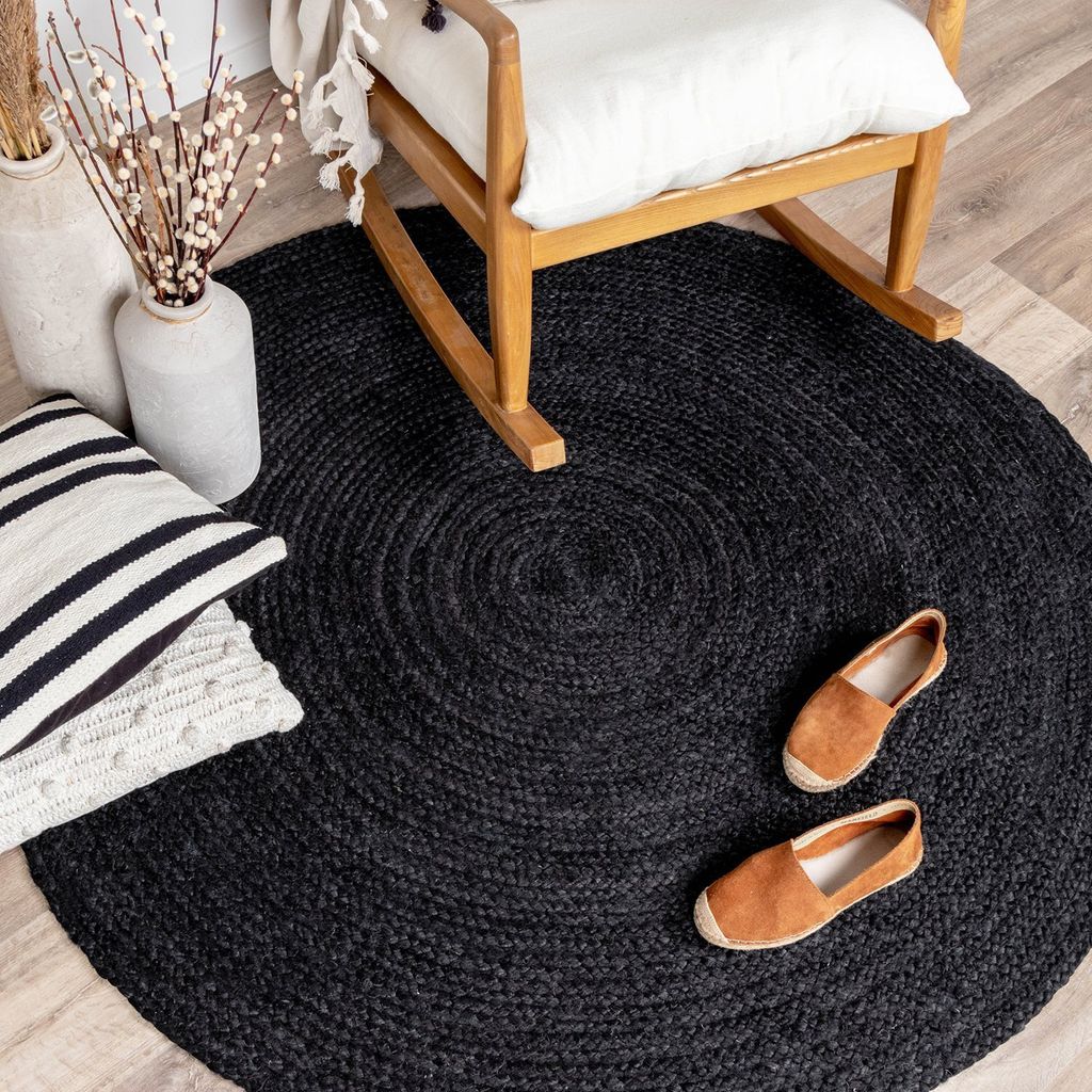 Jute Teppich Rund - Fair Schwarz - Ø 140 cm - Wohnzimmer, Esszimmer, Schlafzimmer - FRAAI | Home & Living. - Boho, Ländlich, Modern