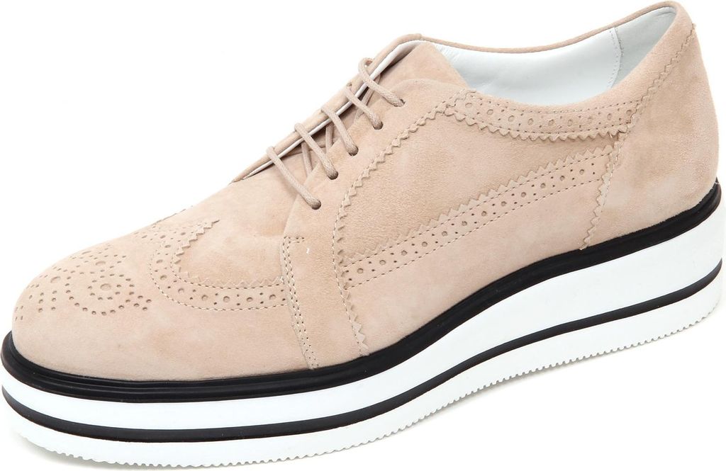 D0570 HOGAN H323 Englischer Damenschuh mit beige/schwarzem Derby-Keilschuh