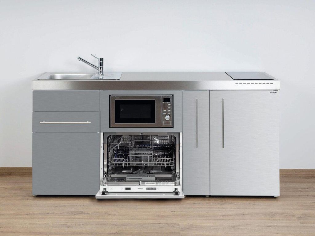 Stengel Miniküche MPGSM 180 A Edelstahl mit Kühlschrank, Geschirrspüler