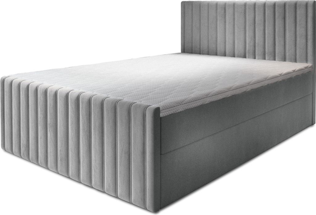 TRADA Boxspringbett 200x200 Roma mit Bettkästen Set Polsterbett Matratze Topper leichte Reinigung Velvet Stoff Grau
