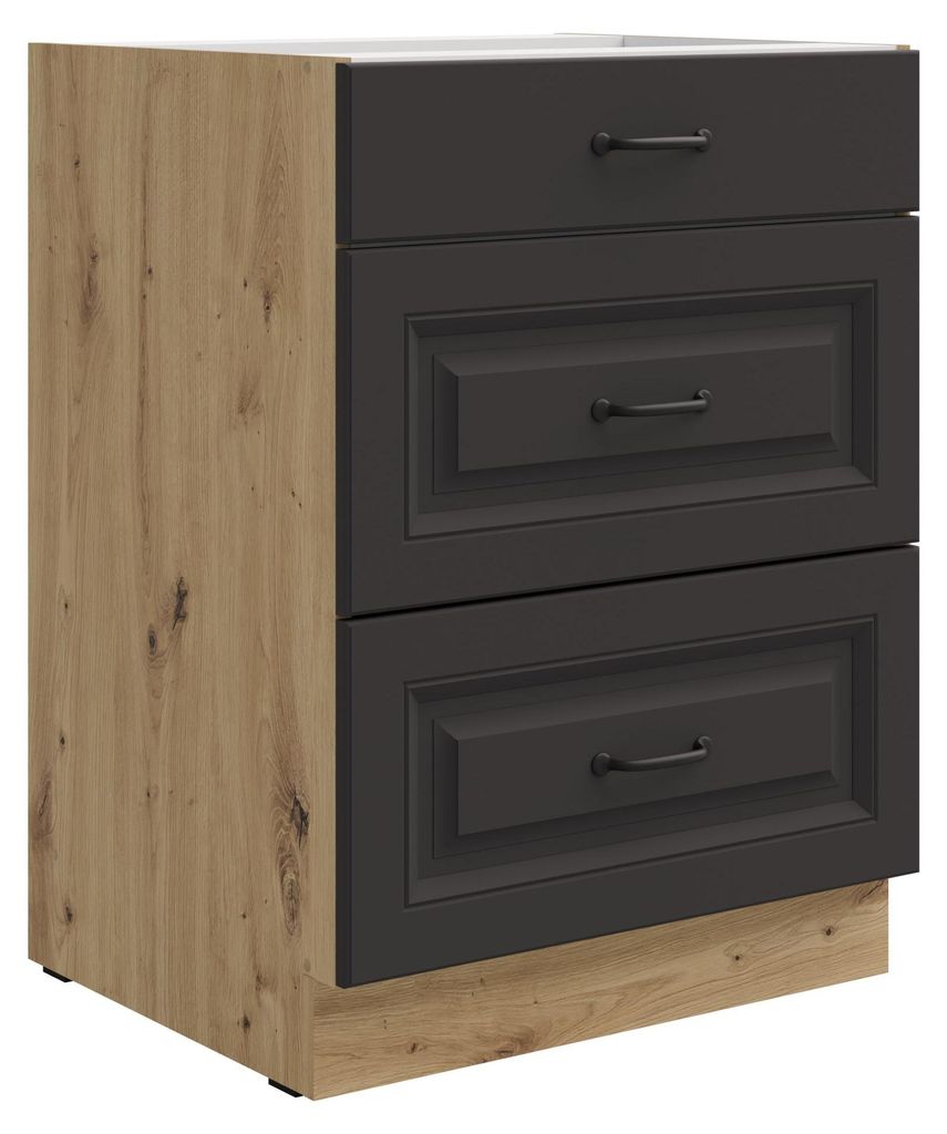 Küchen Unterschrank 60 cm Stilo Grau + Eiche Artisan Produktbild 