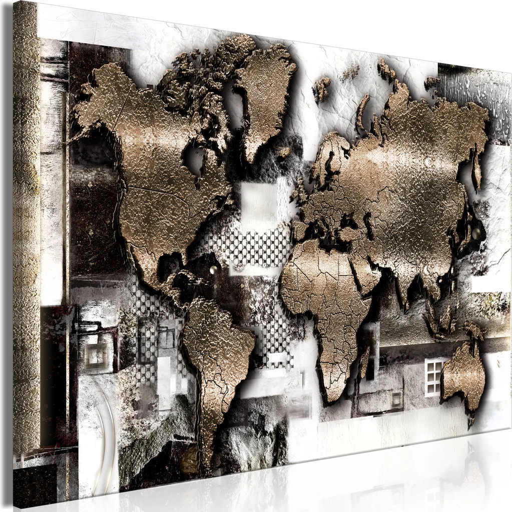Tableau moderne k-A-0506-b-a Carte du Monde 120x80 cm sur toile