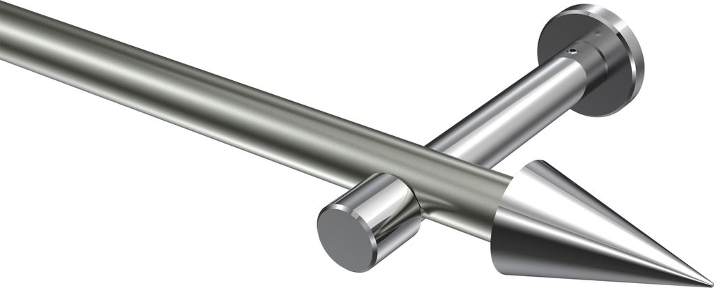 Interdeco Gardinenstange / Vorhangstange Edelstahl-Optik / Chrom, Typ Prestige Savio (Kegel) ohne Ringe, 20 mm Ø 1-läufig, 520 cm
