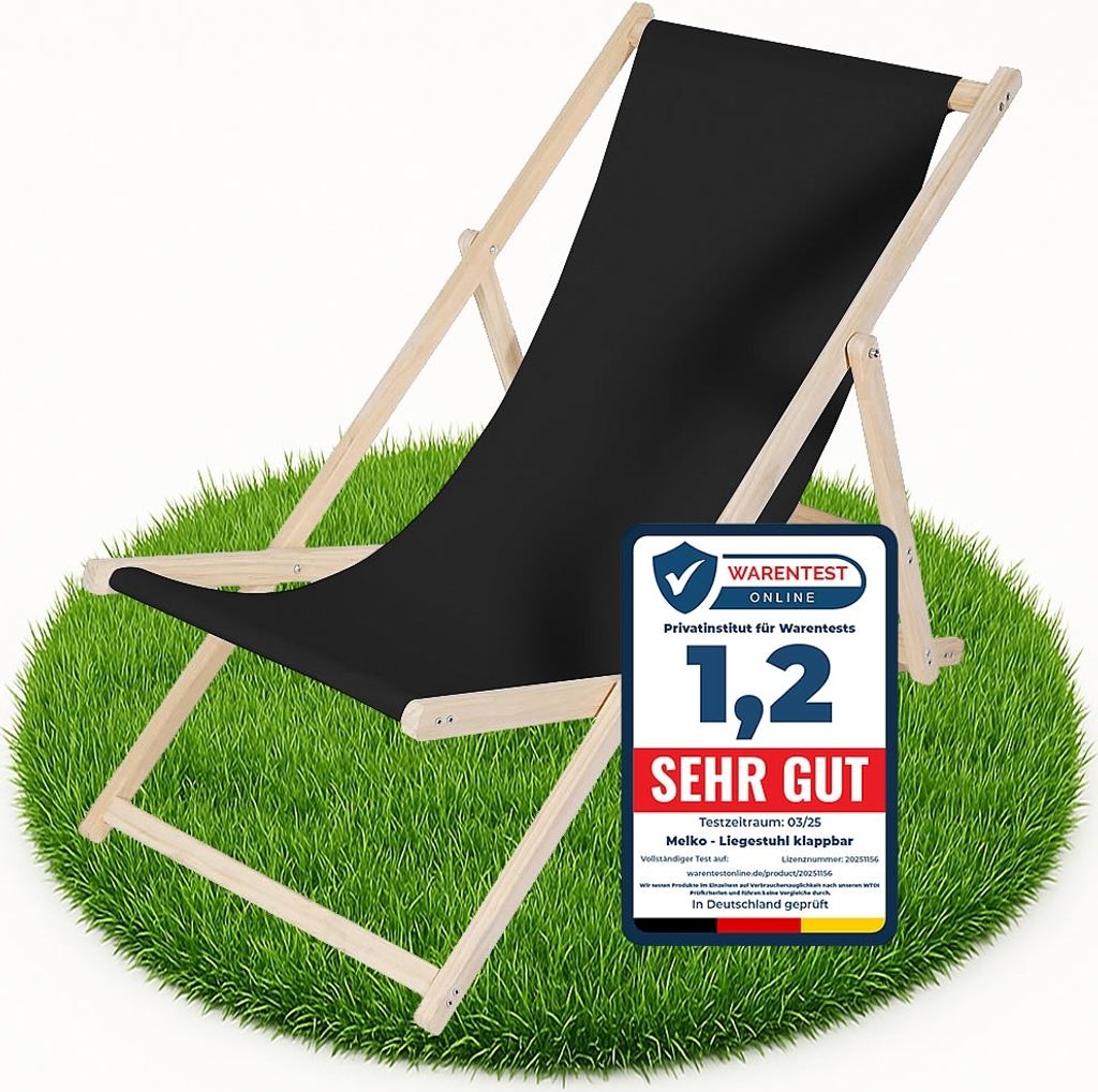 Strandstuhl klappbar Holz Schwarz verstellbar mit Segeltuch