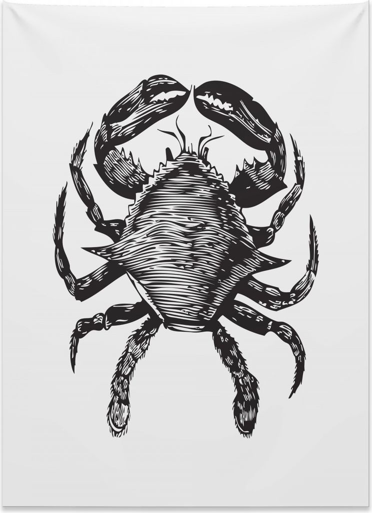 Abakuhaus Krabben Wandteppich, Monochrome Meerestiere aus Weiches Mikrofaser Stoff Kein Verblassen Klare Farben Waschbar, 110 x 150 cm, Weiß Schwarz