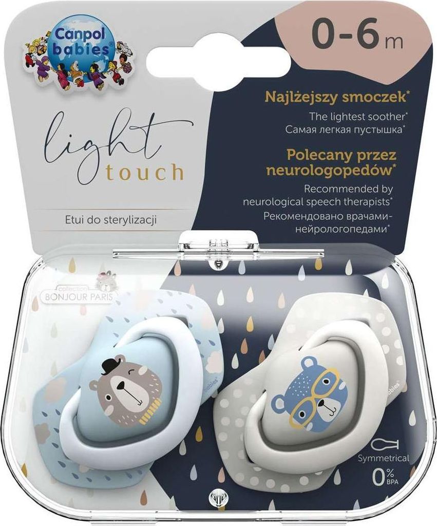 Canpol Babies | Schnuller Light Touch - Symmetrisch - 18 Monate - Hergestellt in Polen - Hygienisch und Leicht