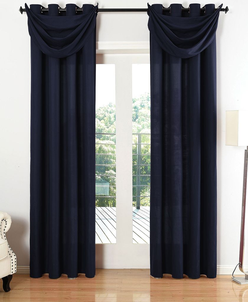 Vorhang Set Blickdicht Schal Ösen Microsatin Segeltuch Querbehang lichtdurchlässig Deko Wohnzimmer HxB 245x140 cm Dunkelblau, 20405S4