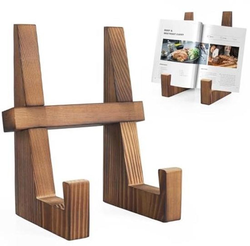 Ultiluxe Kochbuchhalter - Bücherständer - Tablet-Halter - 22 x 14,7 cm - Klappbares Design - Massivholz - Braun