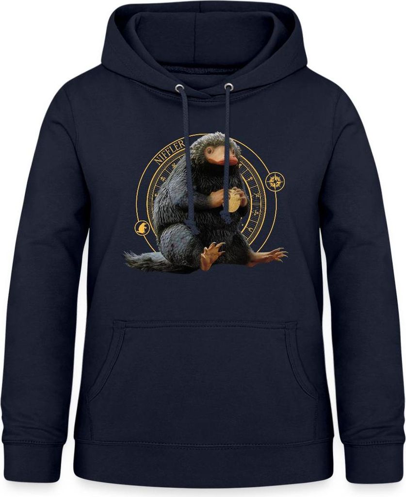 Spreadshirt Phantastische Tierwesen Niffler mit Gold Damen Hoodie, XL, Navy