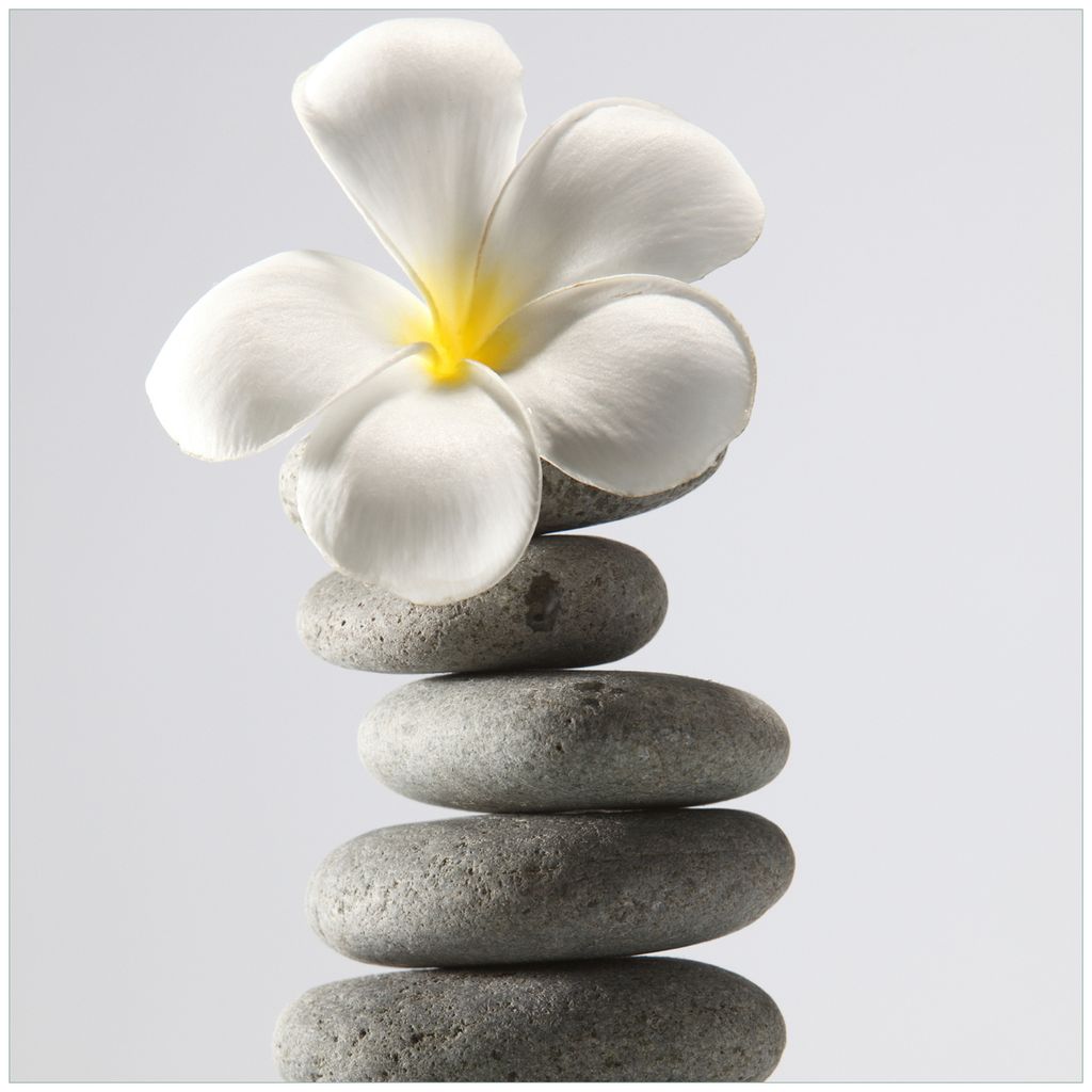 Wallario Möbeldesign / Aufkleber, geeignet für Ikea Lack Tisch - Blume auf gestapelten Steinen in 55 x 55 cm