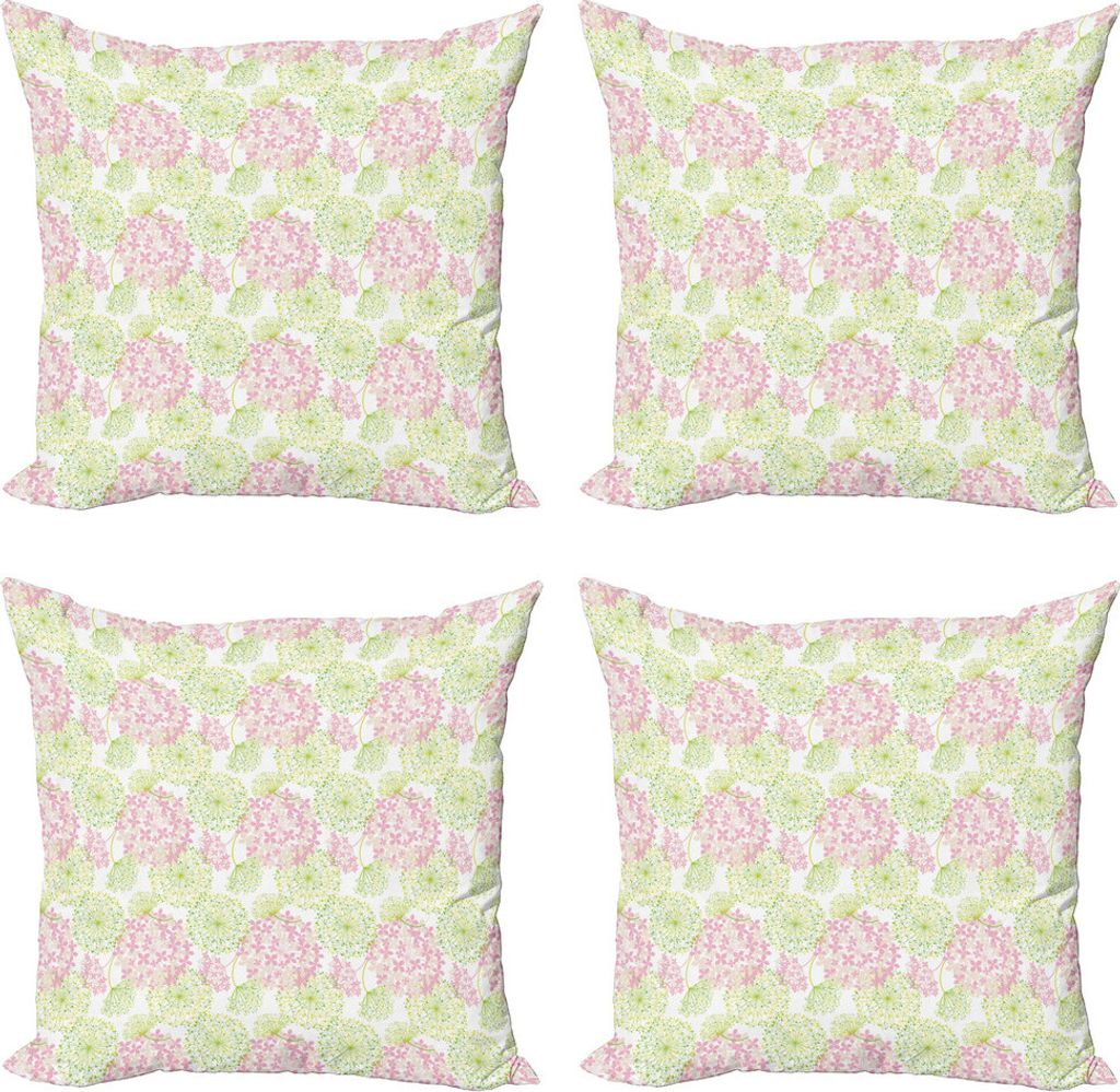 ABAKUHAUS Blume Kissenbezug Set (4 Stück), Löwenzahn-Blumen-Muster, Moderner Doppelseitiger Digitaldruck, 45 cm x 45 cm, Grün Pale Pink Weiß