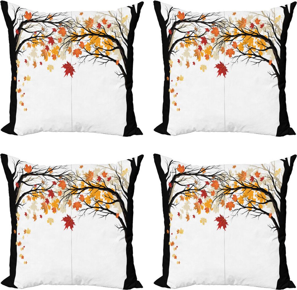 ABAKUHAUS Baum Kissenbezug Set (4 Stück), Bäume mit getrockneten Blättern, Moderner Doppelseitiger Digitaldruck, 45 cm x 45 cm, Mehrfarbig