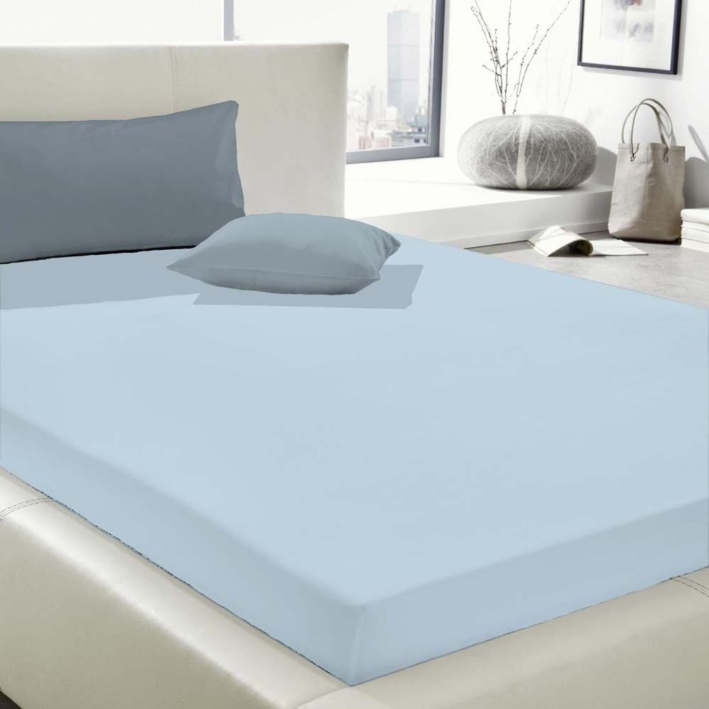 Wülfing Elastic-Jersey-Spannbetttuch in allen Farben und Größen 90x190 bis 100x200 cm hell blau