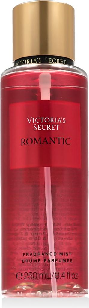 A Victoria's Secret Romantic fragrance mist bottle.