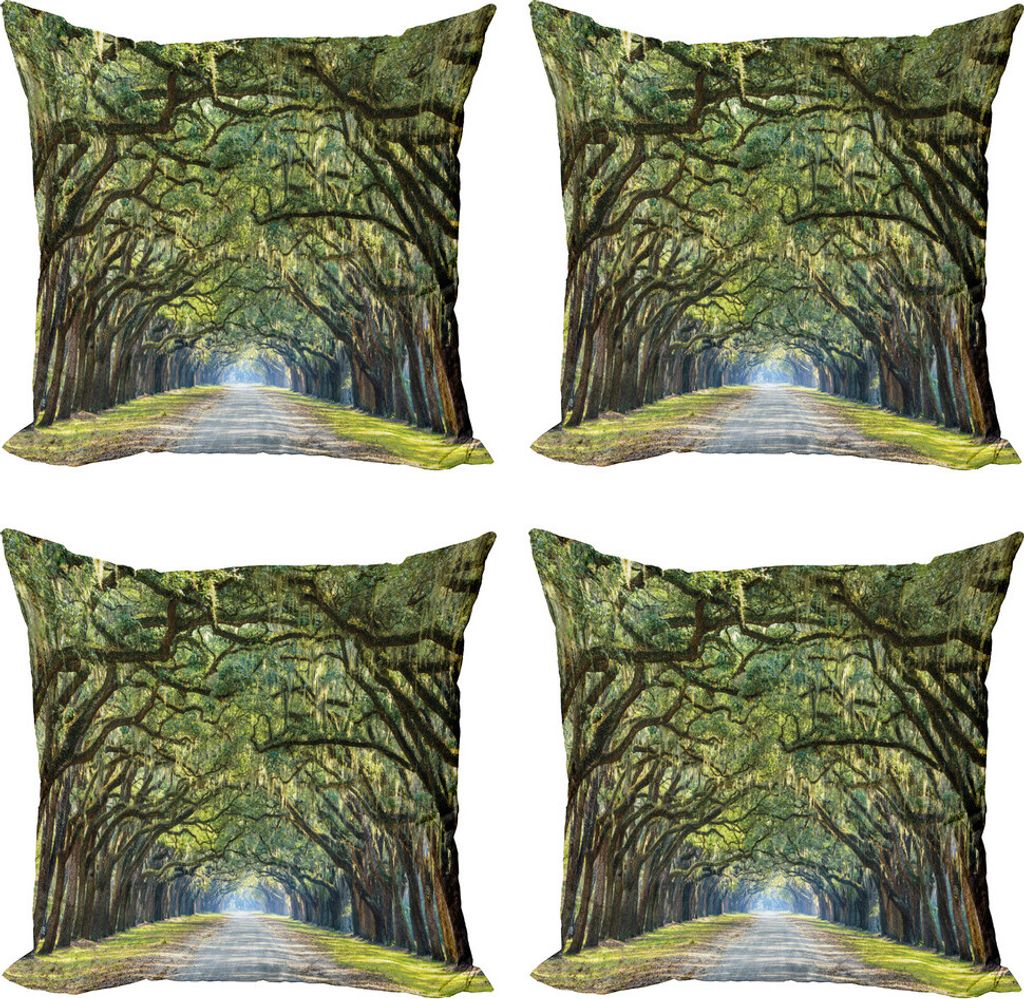 ABAKUHAUS Wald Kissenbezug Set (4 Stück), Serene Pathway Trekking, Moderner Doppelseitiger Digitaldruck, 60 cm x 60 cm, Grün und Brown