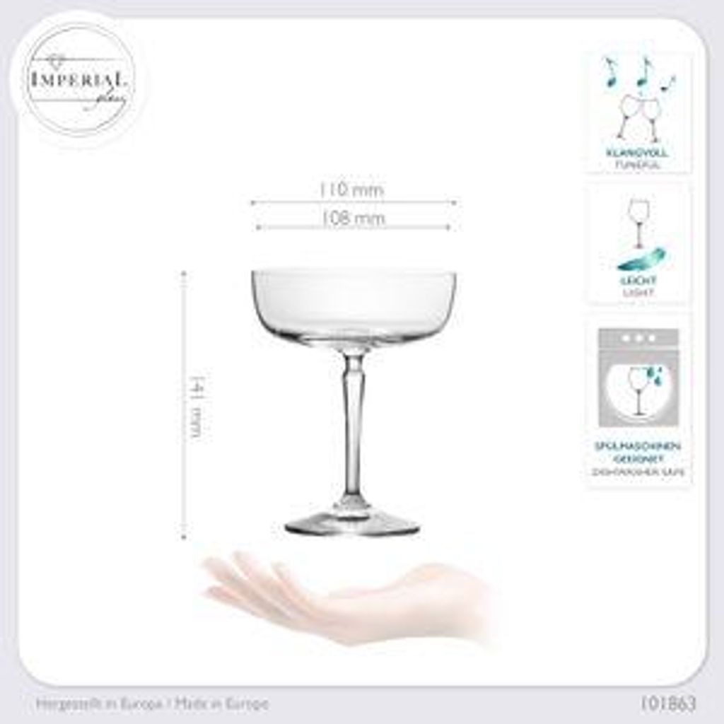 IMPERIAL Eckige Sektschalen 260ml Set 4-Teilig "Rio" Champagnergläser Sektgläser aus Crystalline Glas Spülmaschinenfest