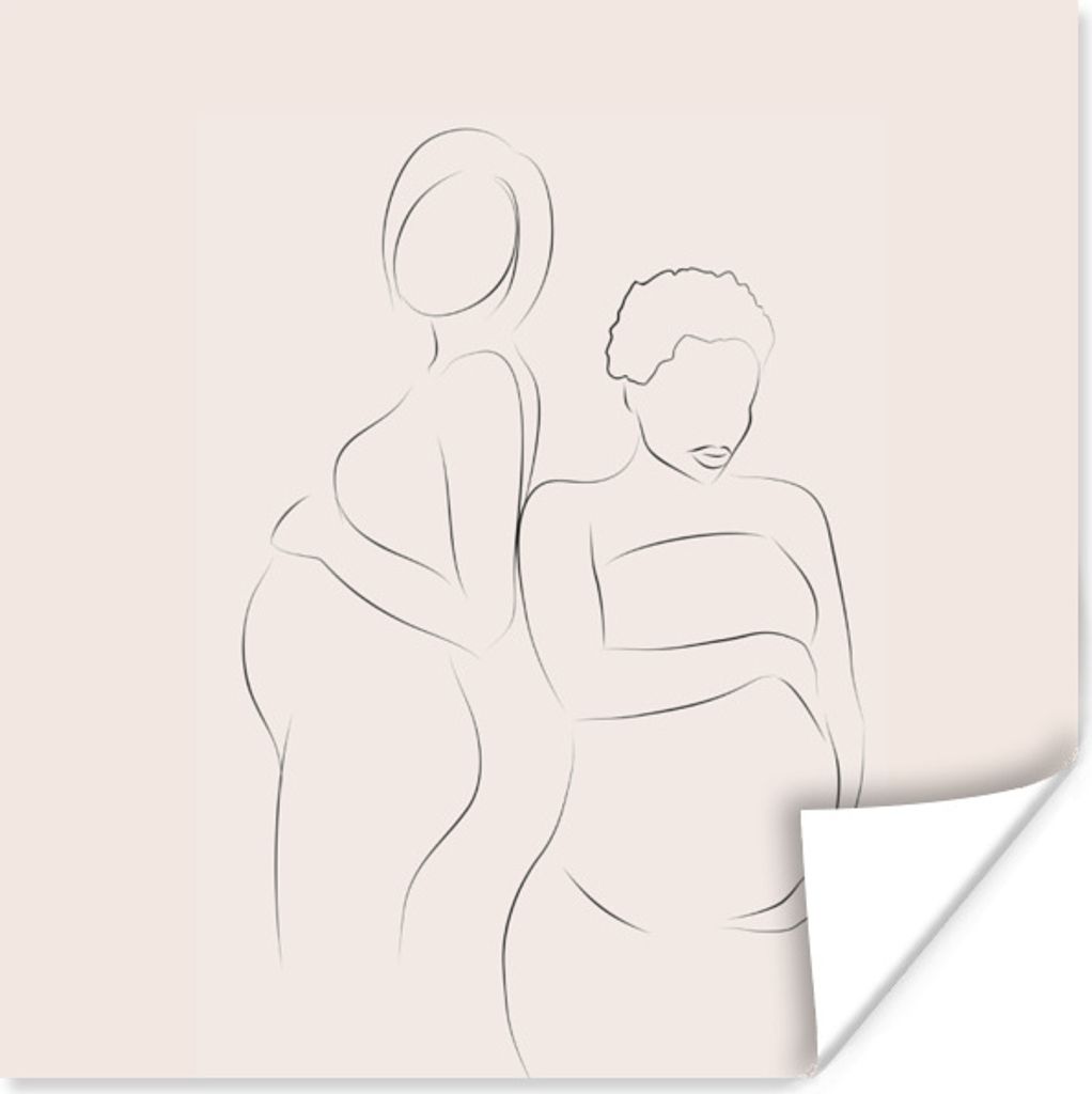 MuchoWow Poster Frau - Schwangere - Strichzeichnung 30x30 cm - Wandposter - Printing