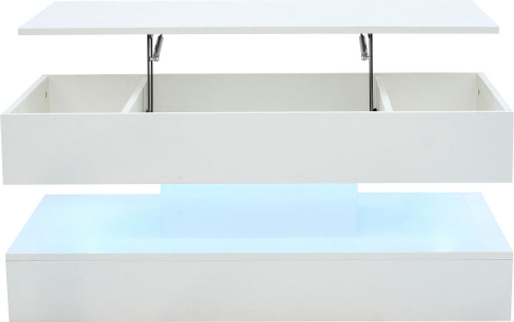 Couchtisch 100x50x42 cm Weiss Beistelltisch Moderner Mit LED Beleuchtung Verstecktem Stauraum Hydraulischer Hub 50 kg Belastbar