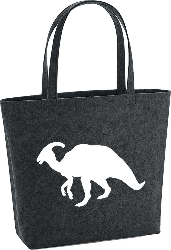 Huuraa Filzshopper Parasaurolophus Dinosaurier 22 Liter Charcoal Melange Filztasche Geschenkidee