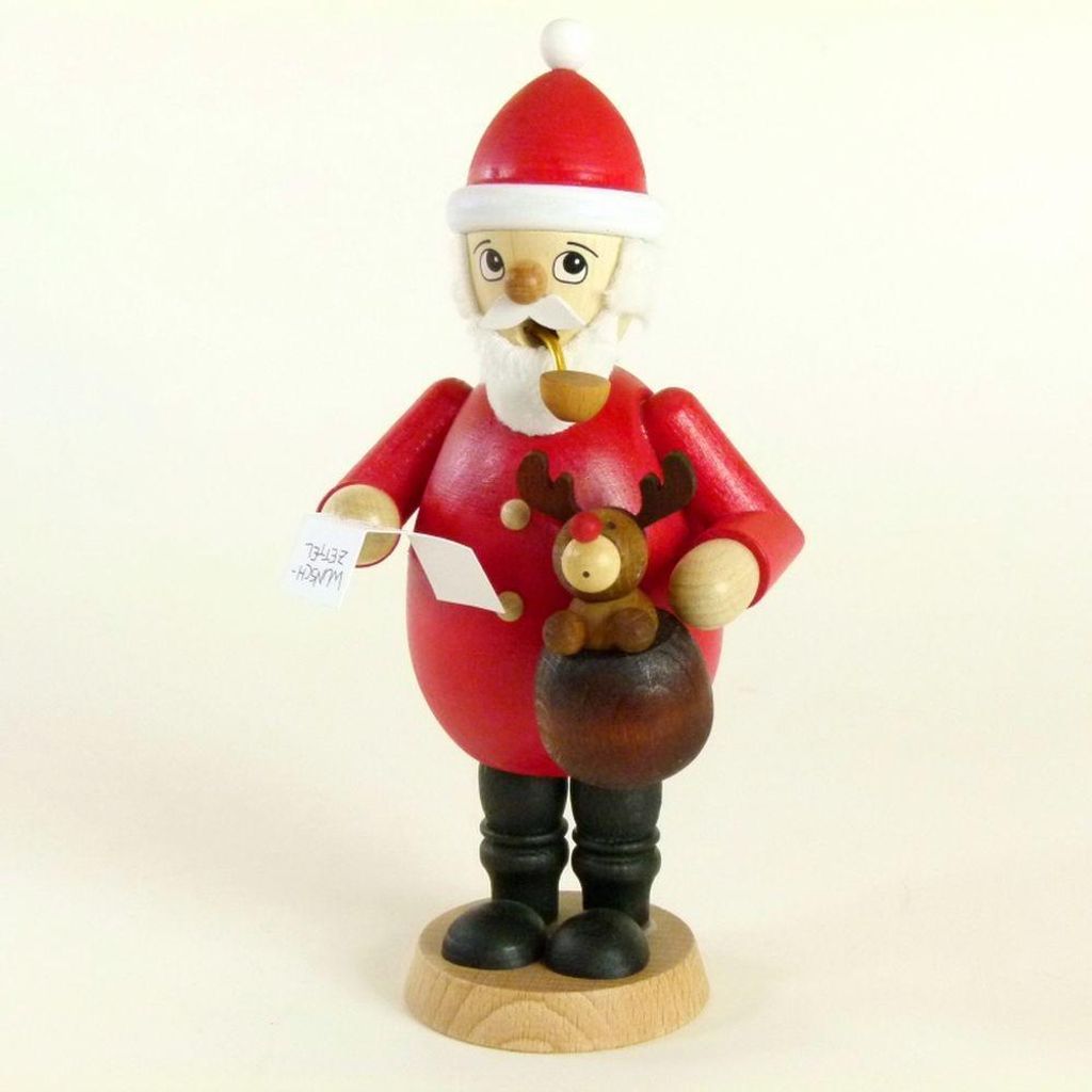 Weihnachtsmann mit Wunschzettel und Elch (16,5cm) Räuchermann von Ullrich Kunsthandwerk