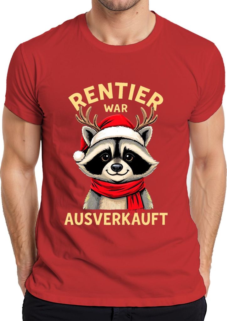 Rentier war t Waschbär Weihnachten lustig Geschenk Herren T-Shirt, Rot, M