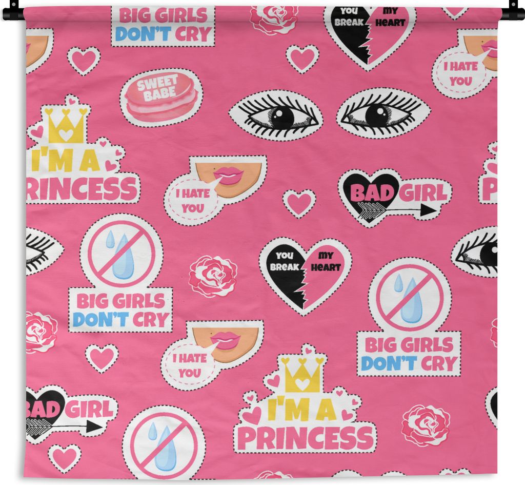 MuchoWow Wandteppich Wandbehang Mädchen - Rosa - Prinzessin - Muster 60x60 cm Tapisserie Dekoration Wandtuch - Dekorationen - Wand Decke