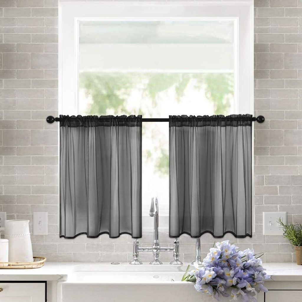 2 Paneele transparente Vorhänge Stangentasche Netzgardinen Gardinen mit Store Vorhang Voile halbtransparent kurz Vorhang für kleine Fenster durch...