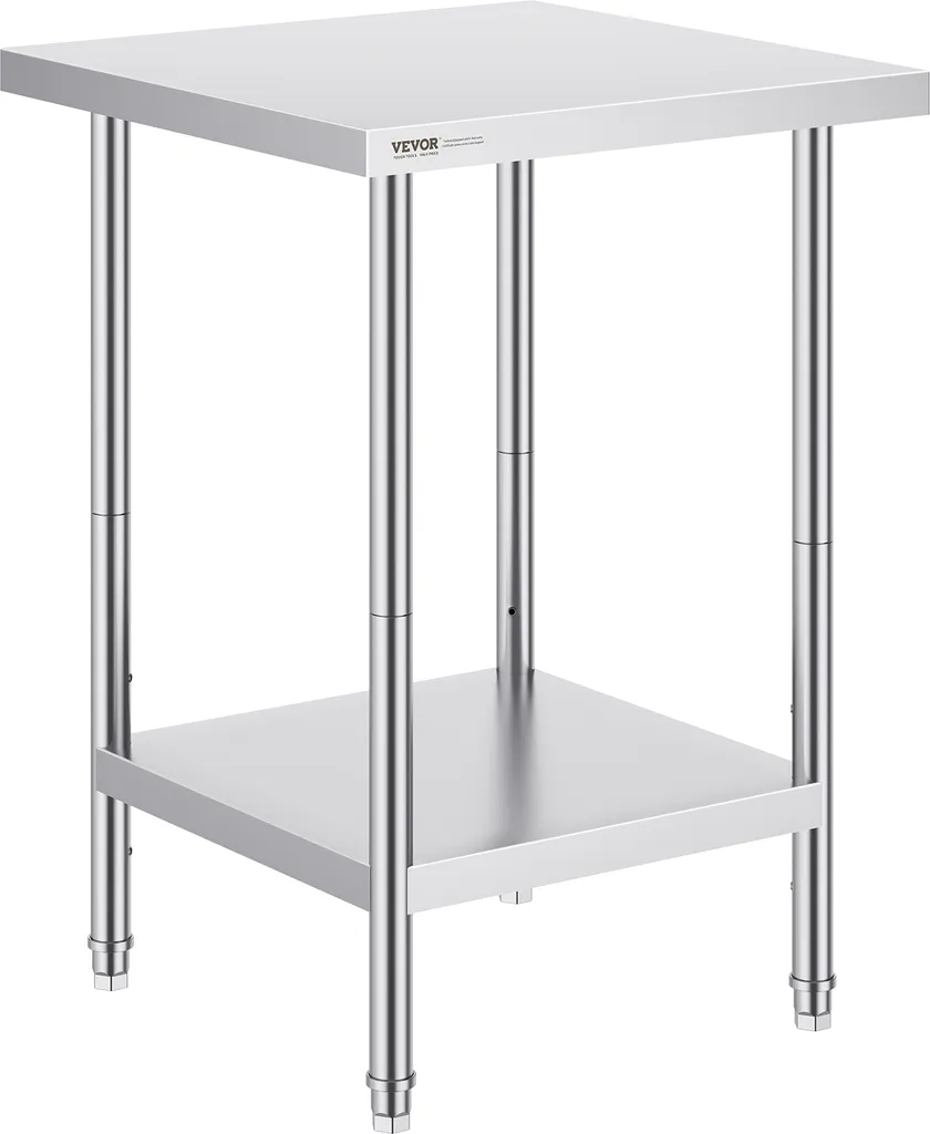 Table en Inox Anti-Corrosion pour Cuisine et Extérieur, Stable 61cm