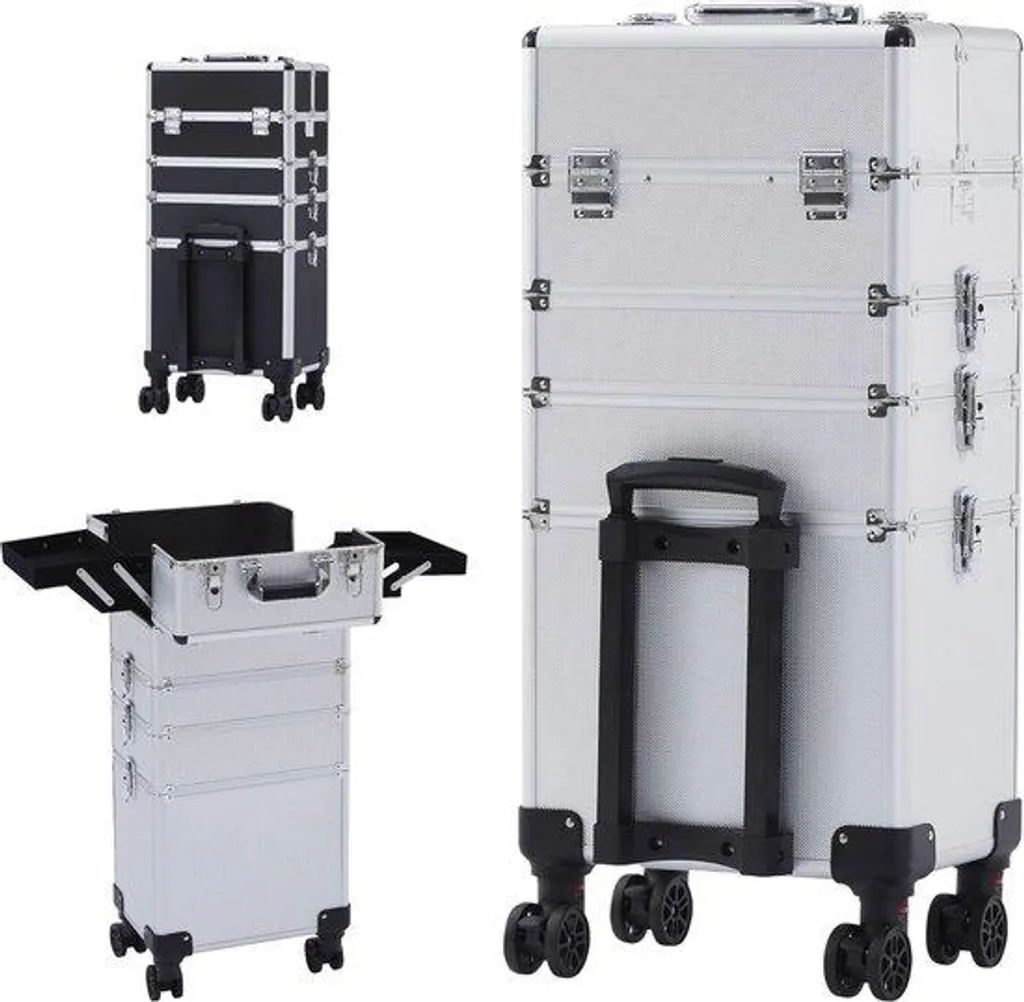 Valise maquillage à roulettes - Trolley cosmétique avec 8 compartiments
