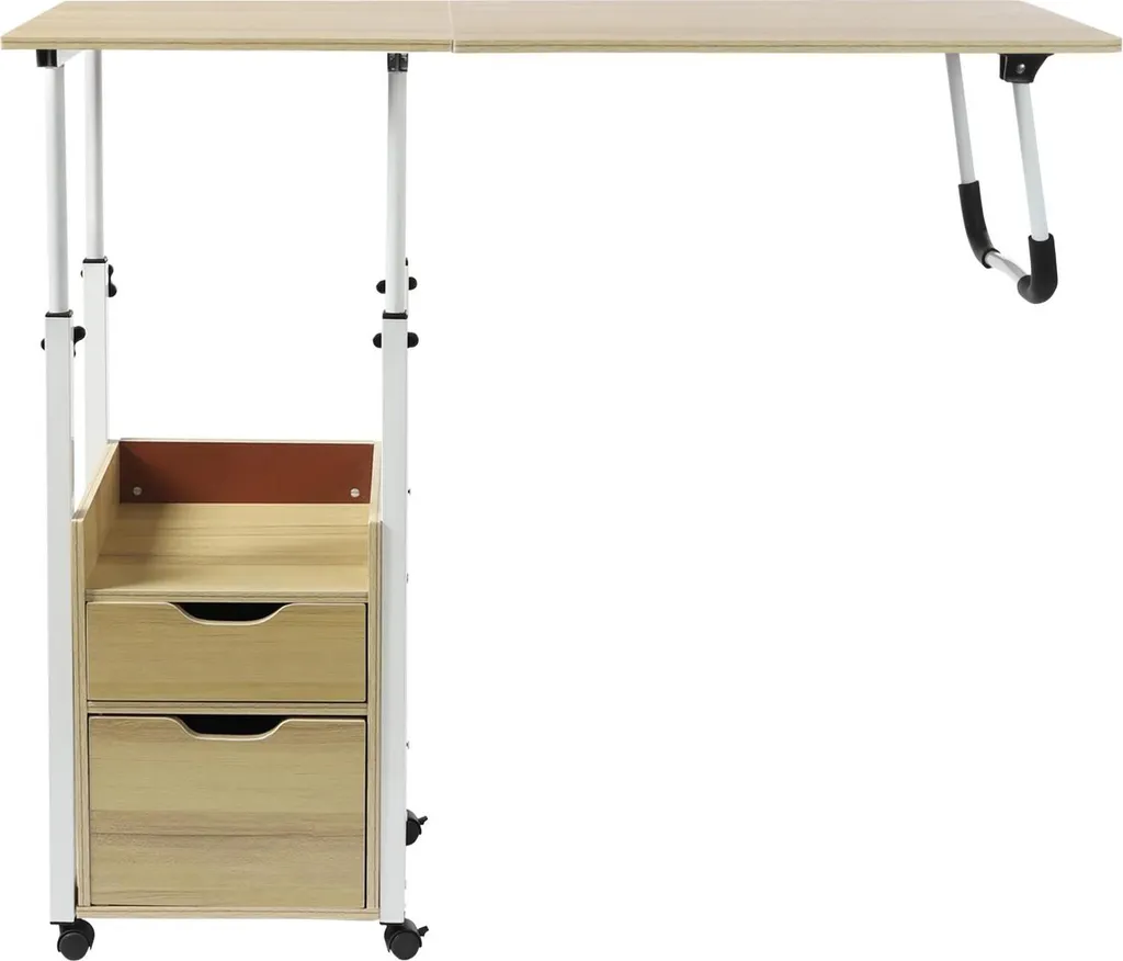 Tavolino da Letto Ergonomico con Cassetti 70-88cm Bianco