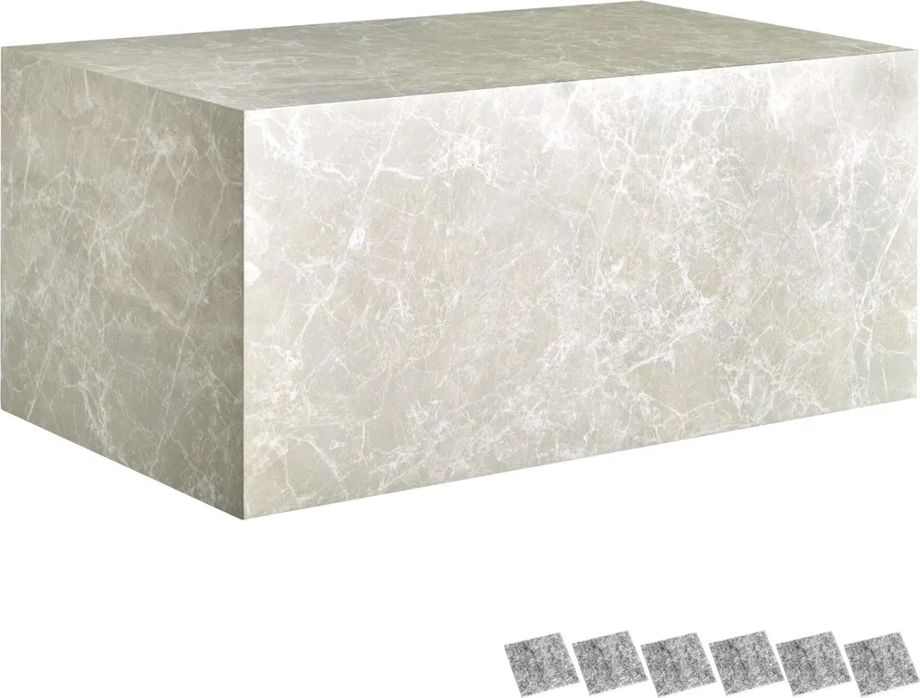 Table basse LASLEY 90 cm aspect travertin beige - Finition haut de gamme