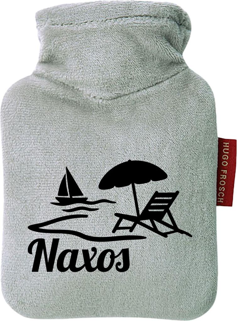 Huuraa Mini-Wärmflasche Naxos Inselmotiv Griechenland 0,2 Liter Grey Mini Veloursbezug Taschenwärmer Geschenkidee
