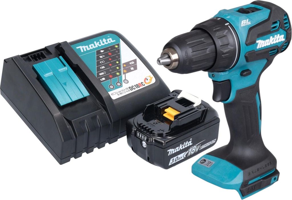 Makita DDF 490 RF1 Akku Bohrschrauber 18 V 65 Nm 1/2" Brushless + 1x Akku 3,0 Ah + Ladegerät