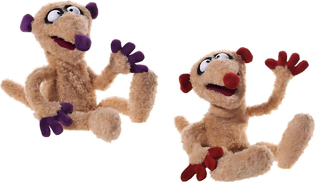 Two stuffed hand puppets are shown against a white background.