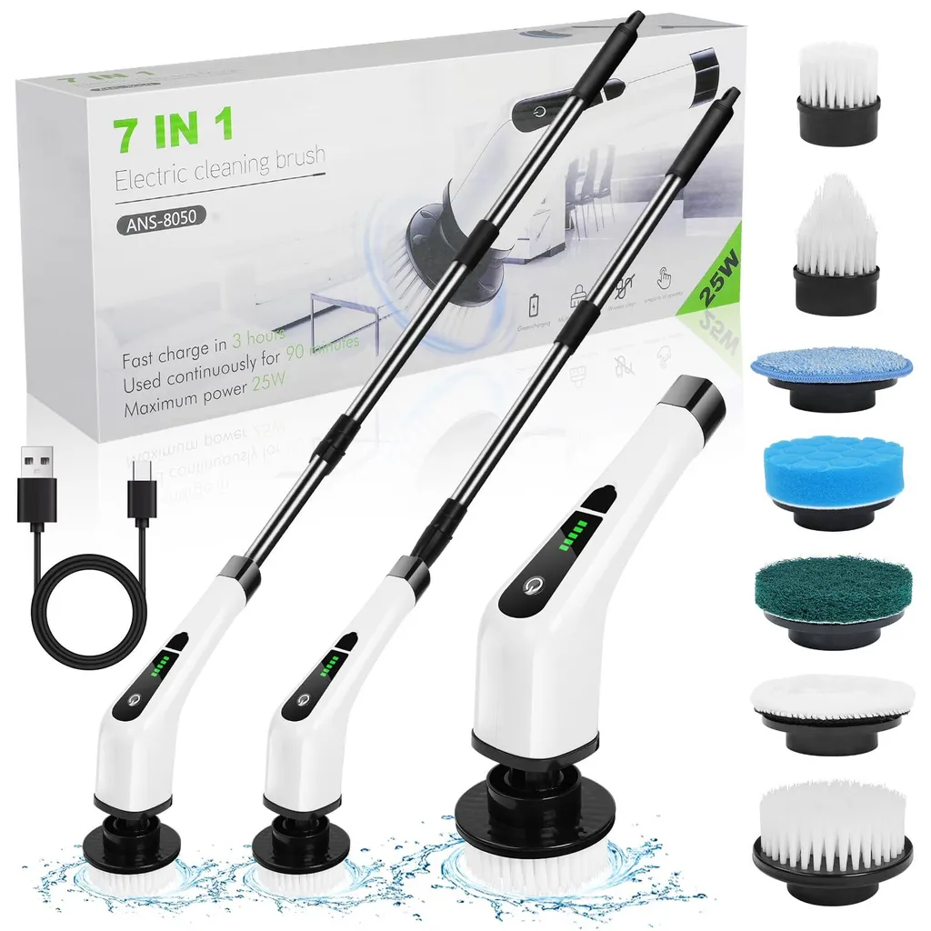 Brosse de nettoyage rotative étanche IPX7 avec 7 embouts interchangeables