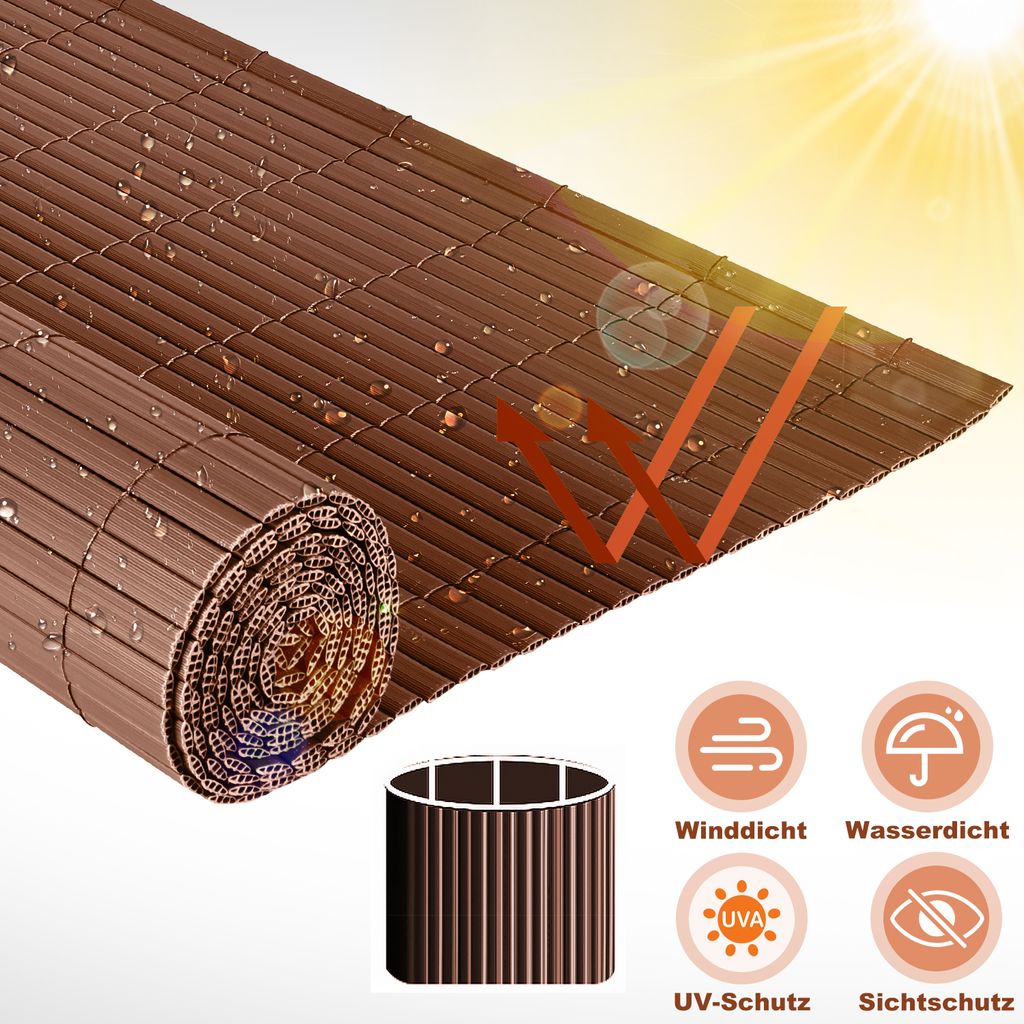 Clanmacy Sichtschutzmatte PVC Sichtschutzzaun Windschutz fur Garten Balkon und Terrasse, Braun 0,9 x 4m