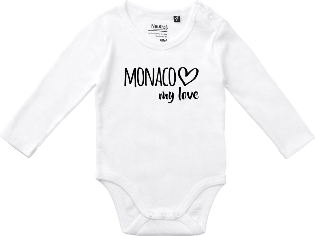 Huuraa Baby Body Monaco my love 62 White Baumwolle Fairtrade Langarmbody Geschenkidee
