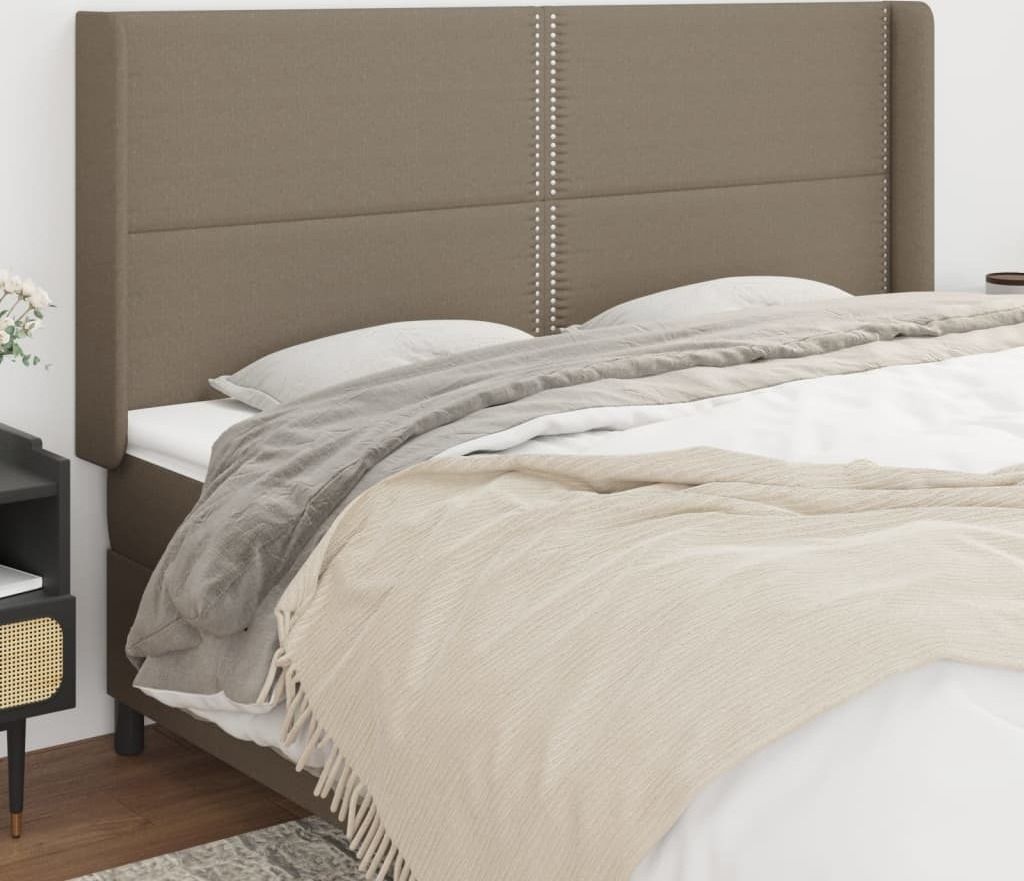 The Living Store Kopfteil mit Ohren Taupe 203x16x118/128 cm Stoff
