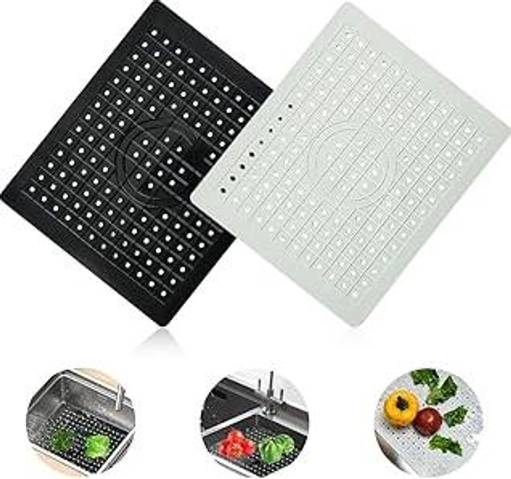 2 Stück Spülbecken Schutzmatte, Abtropfmatte Geschirr, Spülbeckenmatte, Silikon Sink Mat, Abtropfunterlage 31 x 26cm, Rutschfest Spülmatte für...